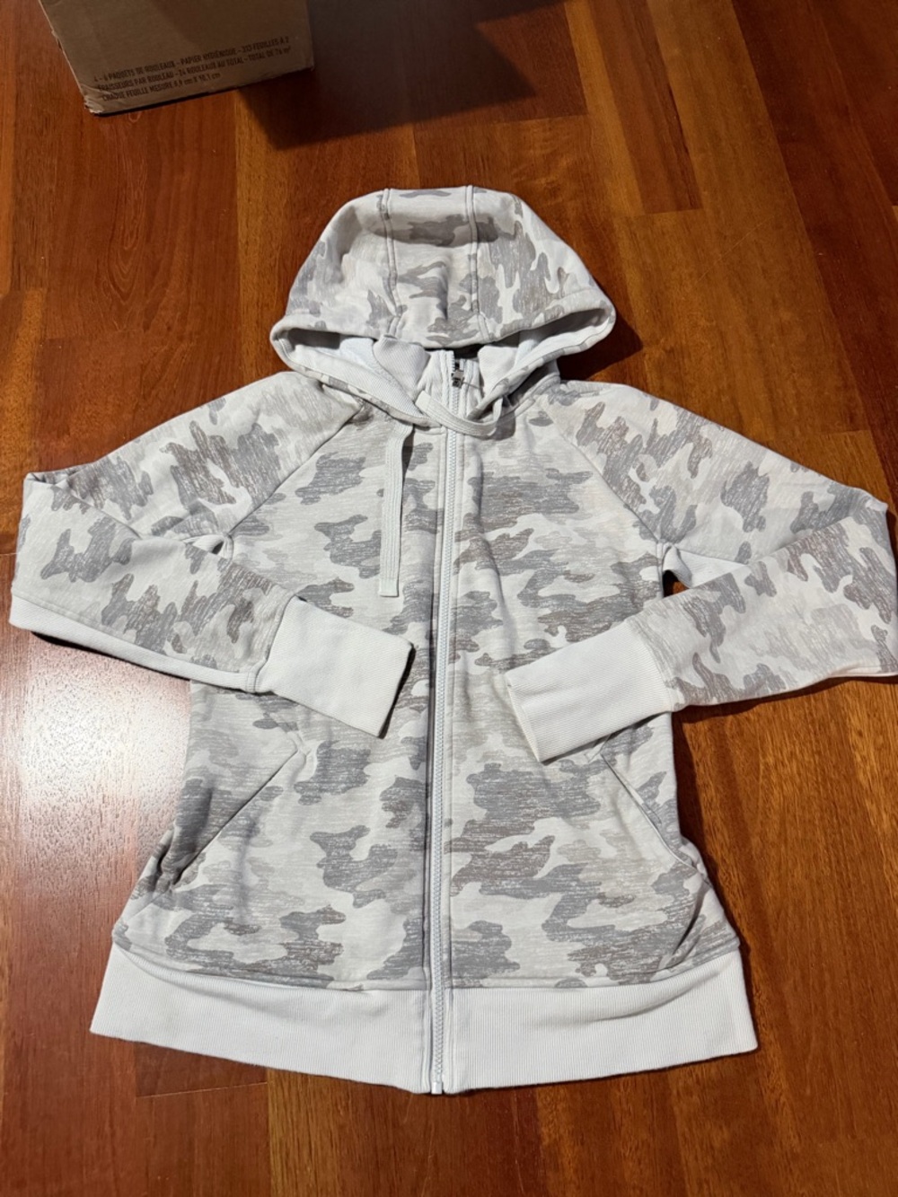 Athleta White & Light Gray Camo Zip Hoodie